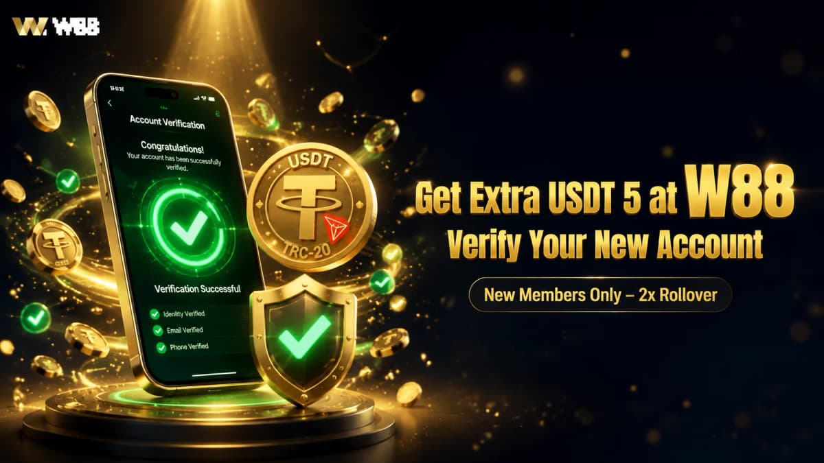 Get Extra USDT 5 at W88 — Verify Your New Account Today